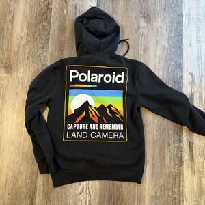 Polaroid Hoodie Black Capture and Remember Land Camera Sweatshirt Size Small